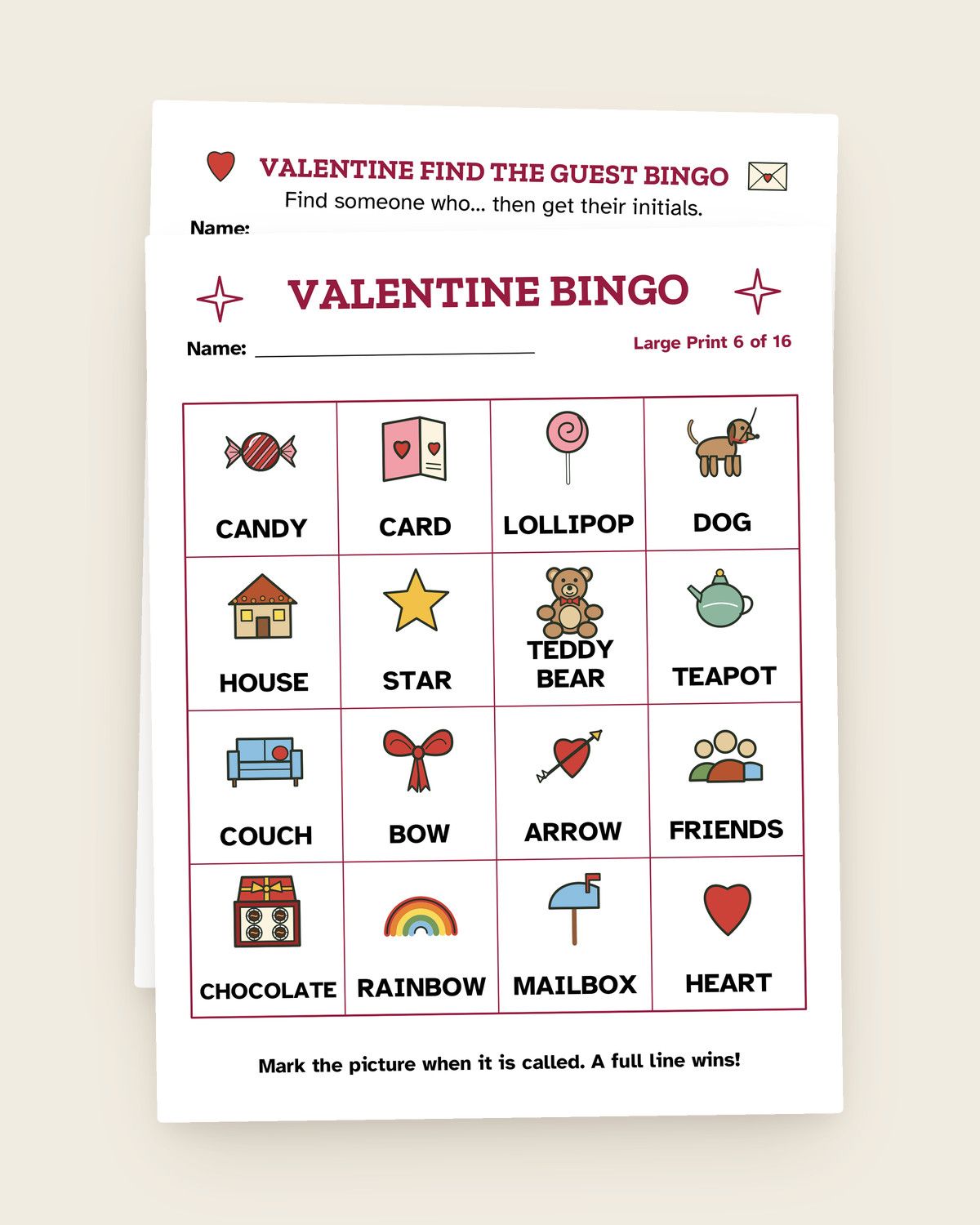 Valentine Games Bundle: a page from the printable