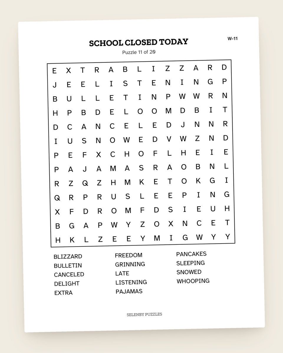Winter Word Search: another page from the printable