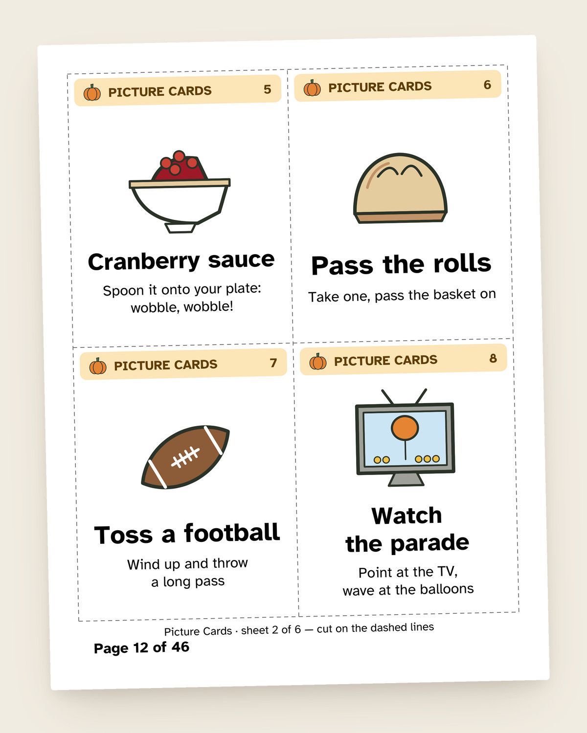 Thanksgiving Charades: a page from the printable