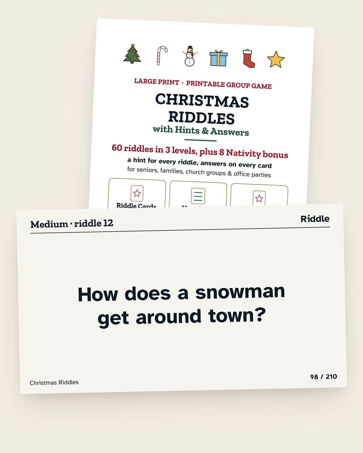 Christmas Riddles: a page from the printable