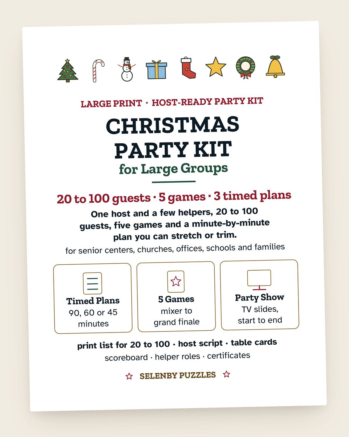 Christmas Party Kit for Large Groups: pages from the printable