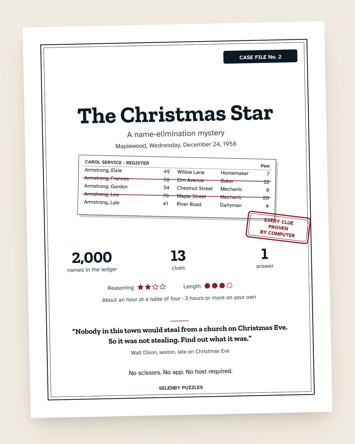 Case File No. 2: The Christmas Star: a page from the printable