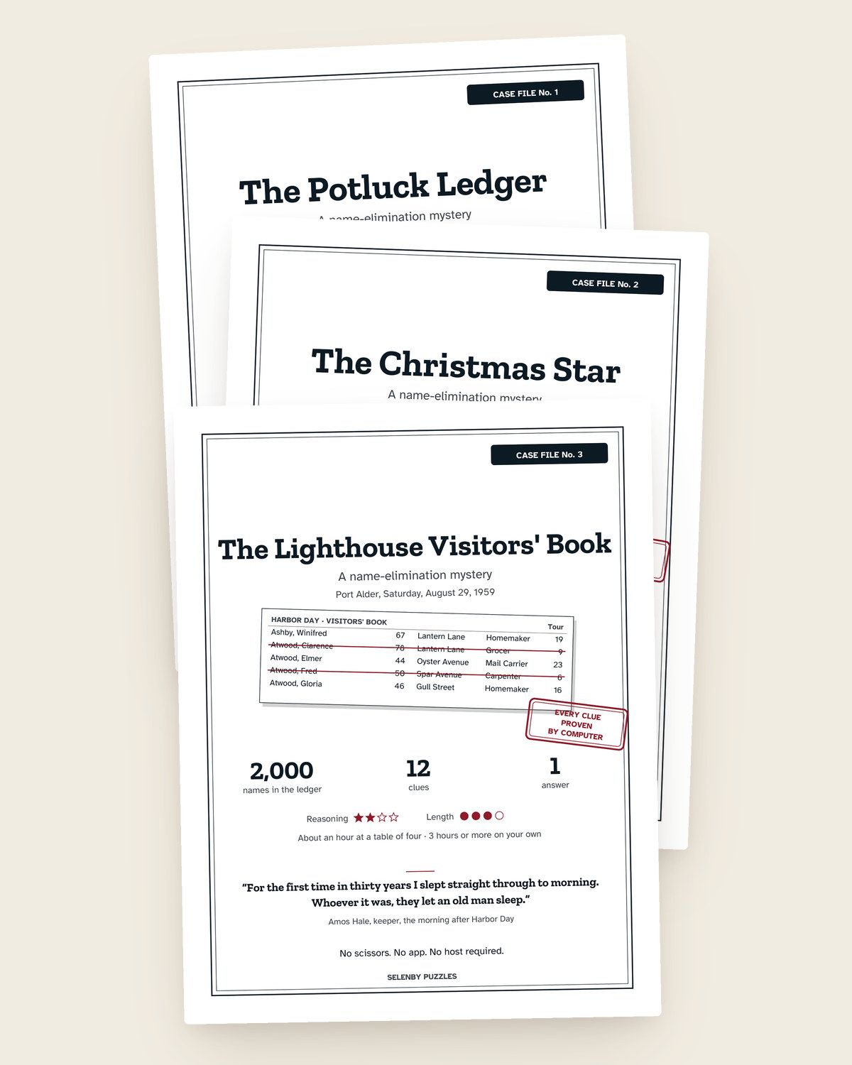 Mysteries, Season One: pages from the printable