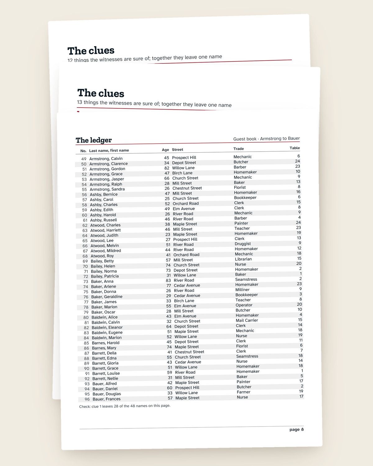 Mysteries, Season One: another page from the printable