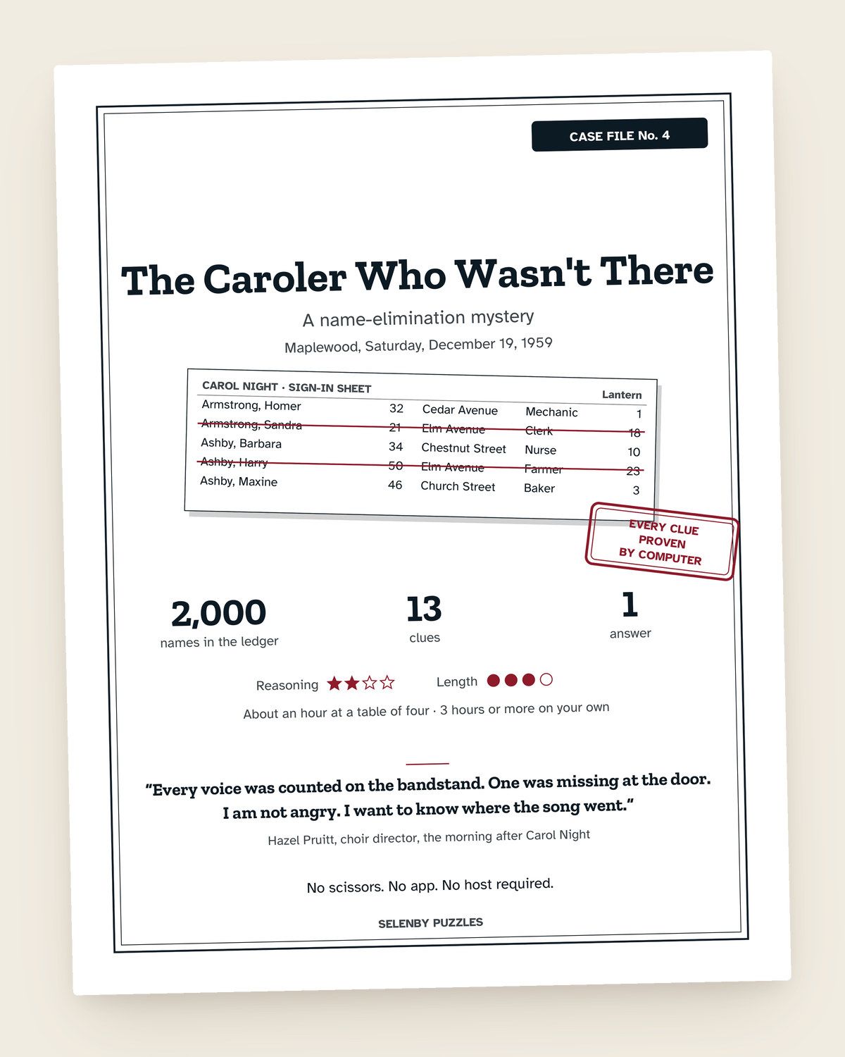 Case File No. 4: The Caroler Who Wasn’t There: a page from the printable