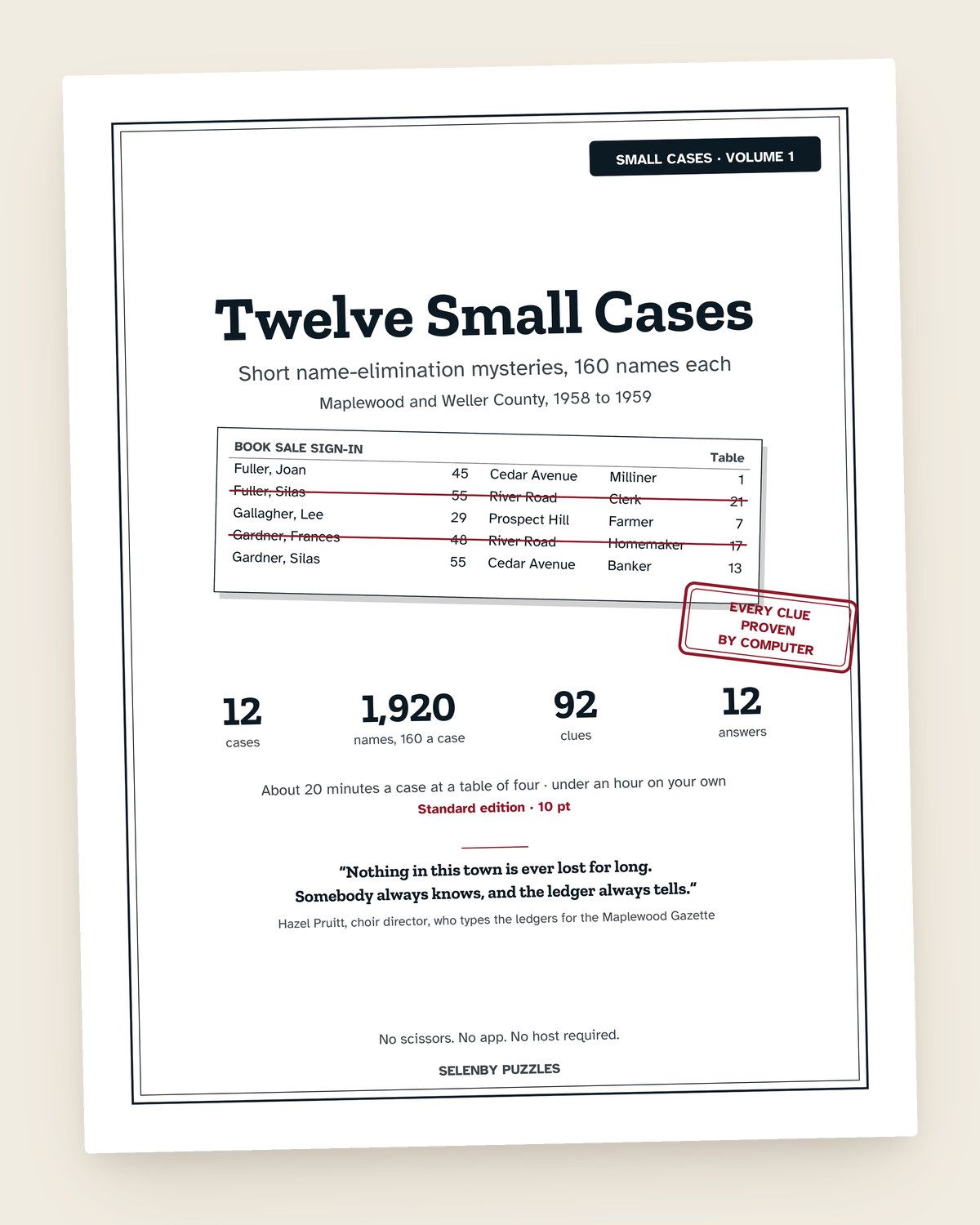 Twelve Small Cases: a page from the printable