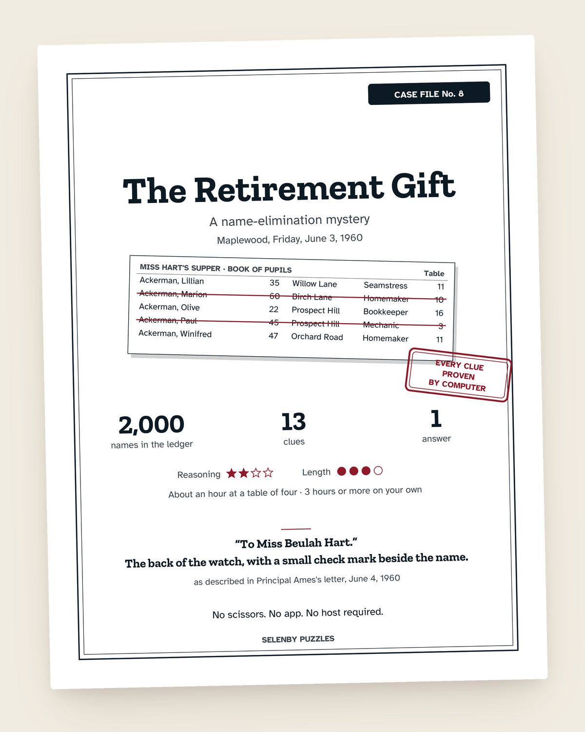 Case File No. 8: The Retirement Gift: pages from the printable