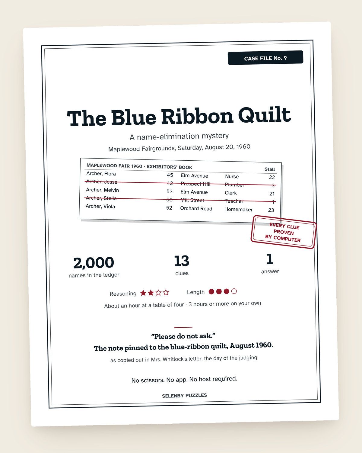 Case File No. 9: The Blue Ribbon Quilt: pages from the printable
