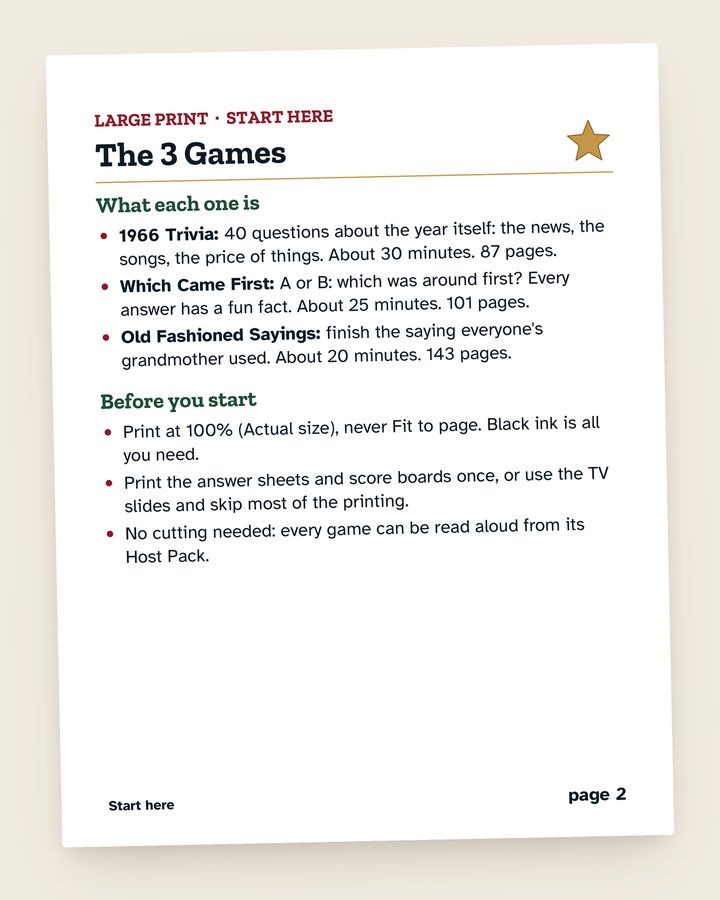 60th Birthday Games Bundle: a page from the printable