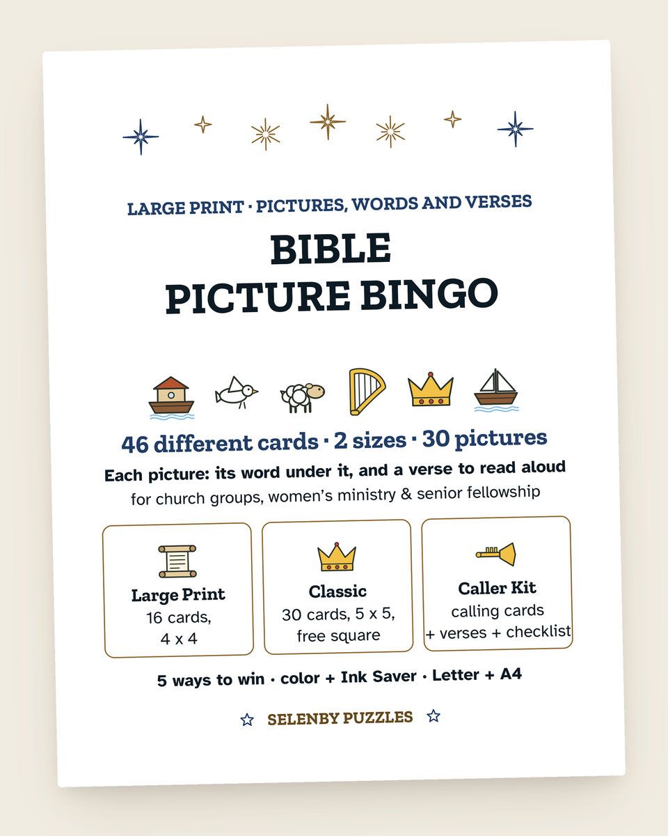 Bible Picture Bingo: a page from the printable