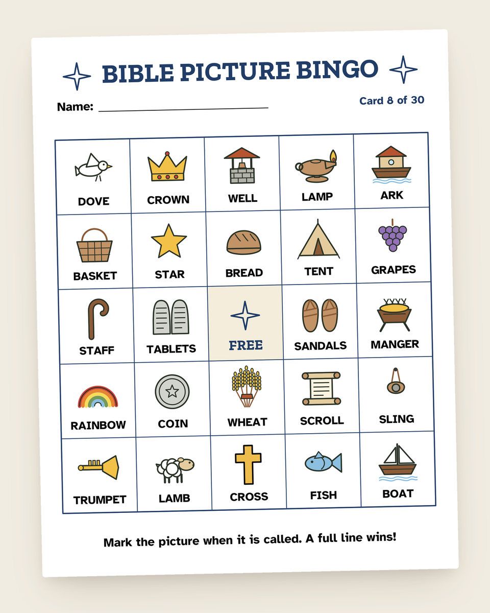 Bible Picture Bingo: a page from the printable