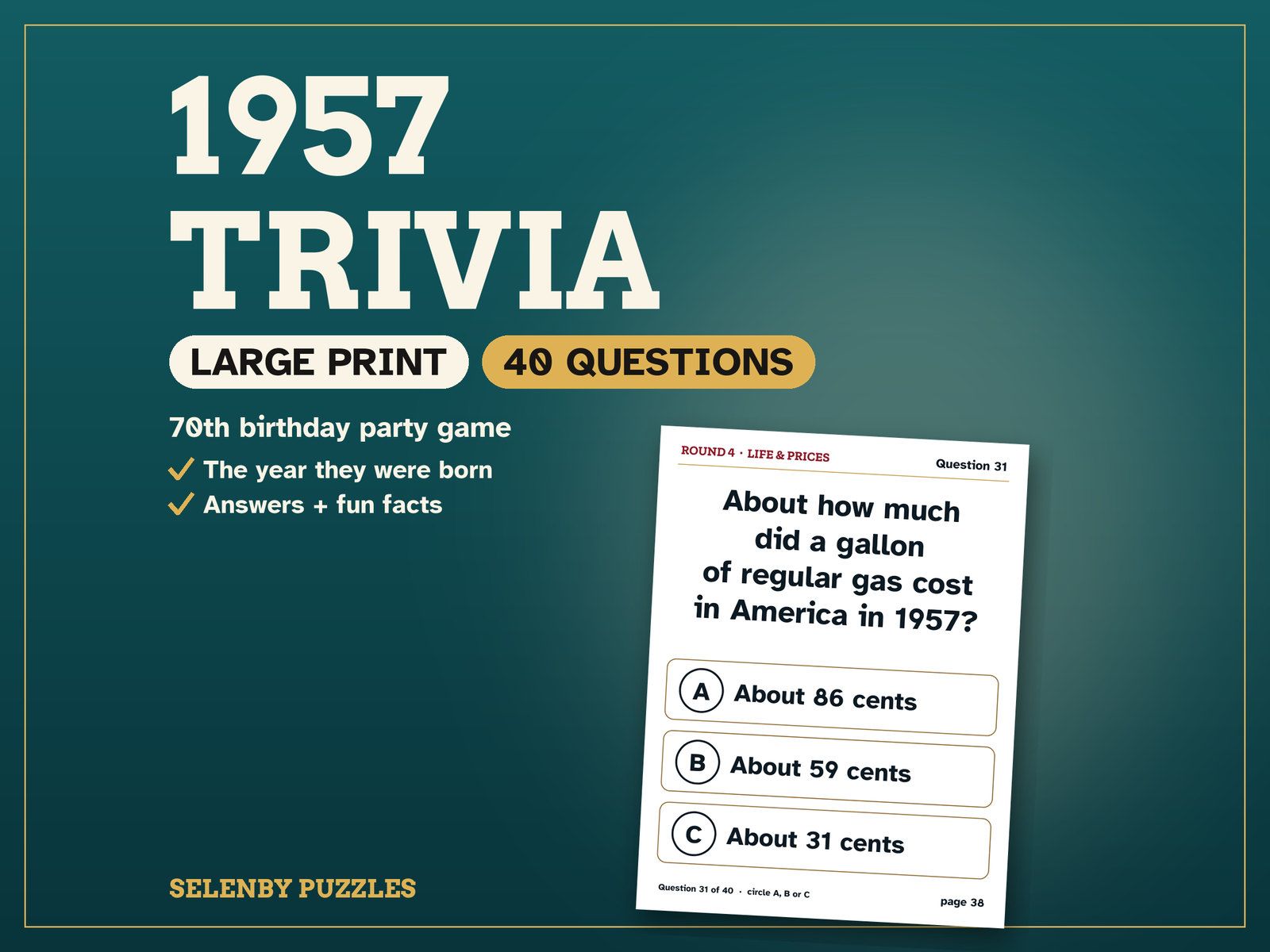 1957 Trivia: Turning 70: the showcase, with a real page from the printable