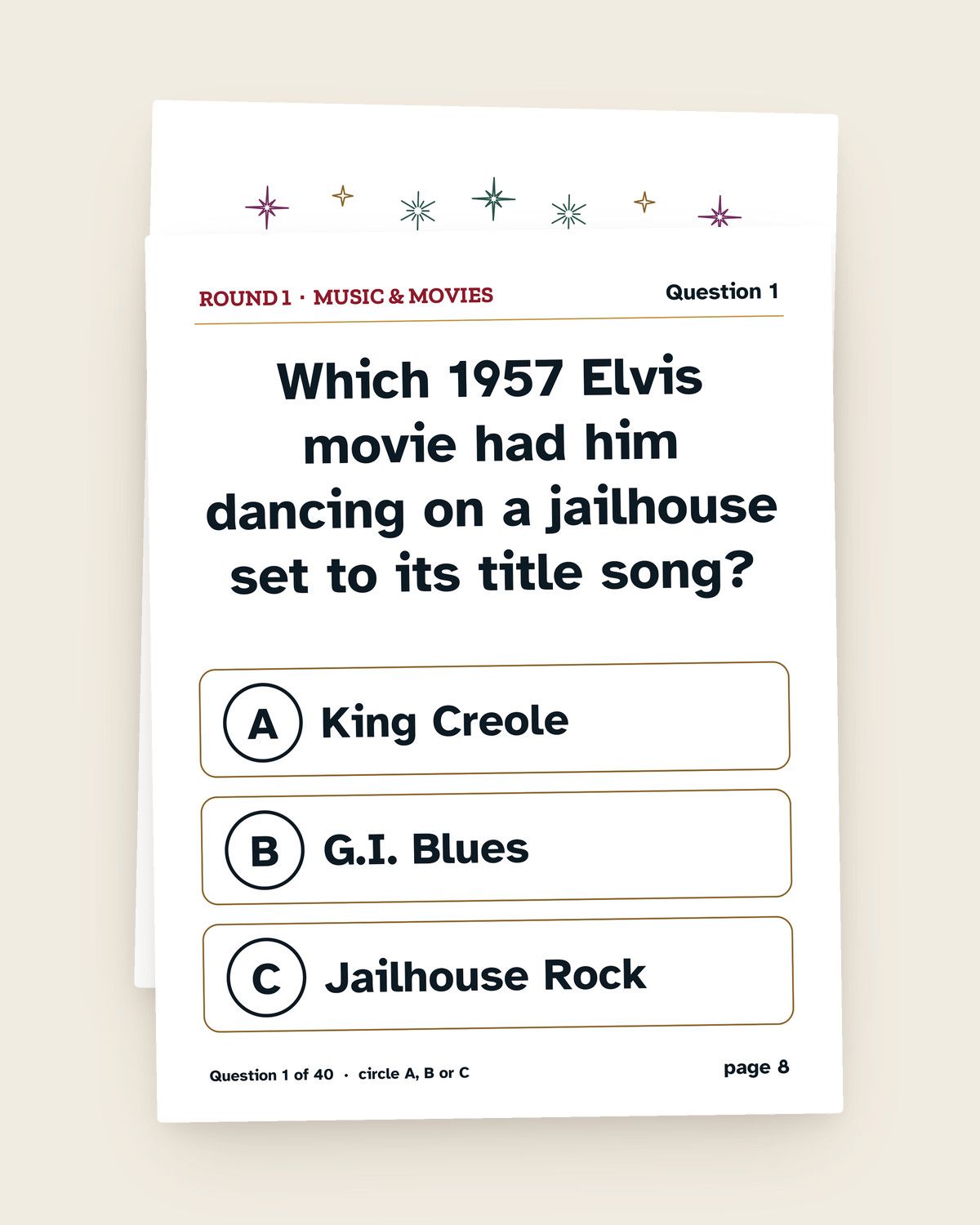 70th Birthday Games Bundle, Born in 1957: a page from the printable