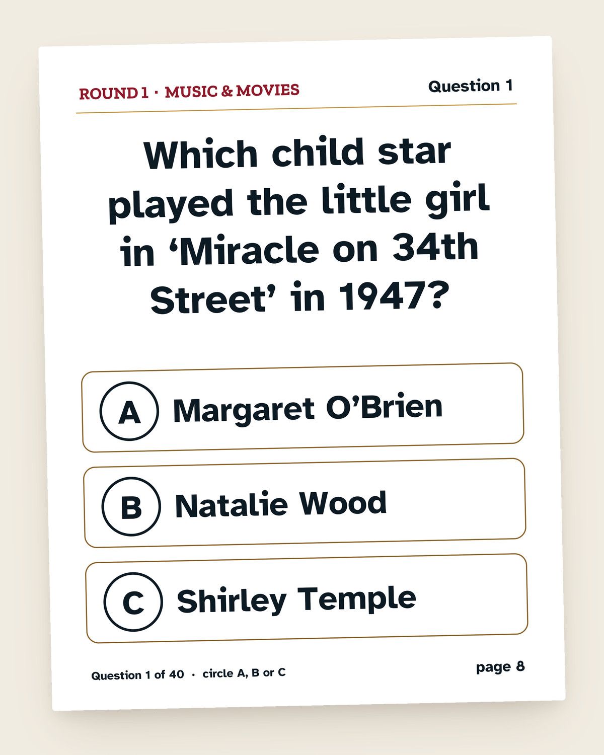1947 Trivia: Turning 80: a page from the printable