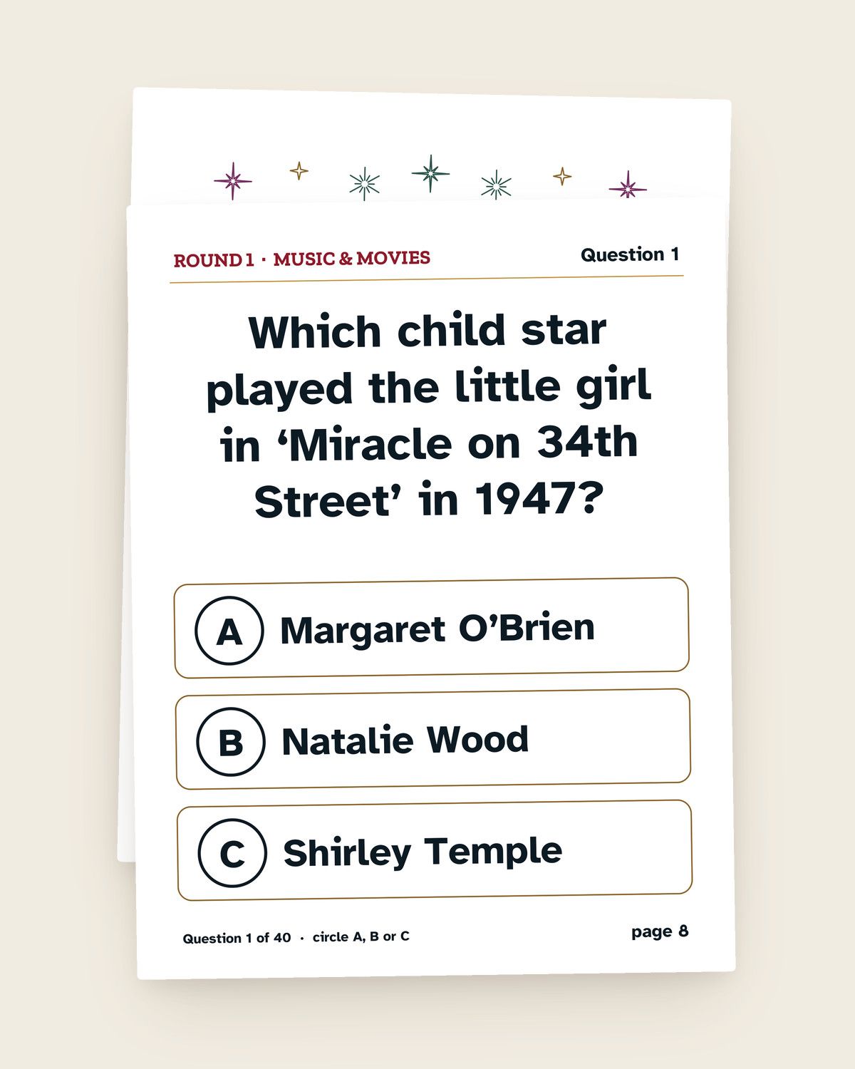 80th Birthday Games Bundle, Born in 1947: a page from the printable