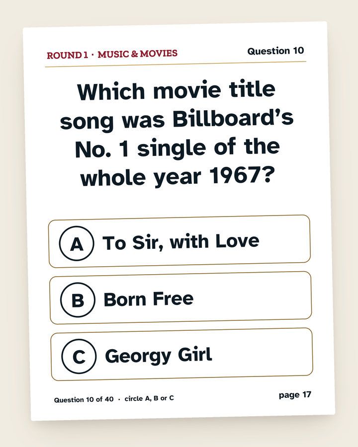 1967 Trivia: Turning 60: a page from the printable