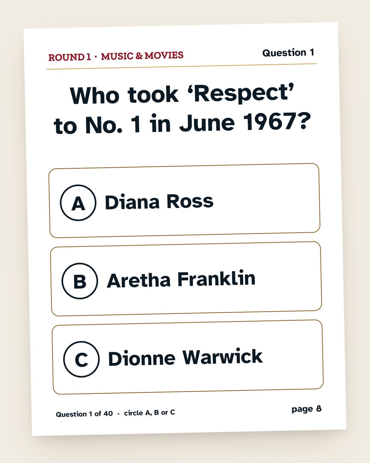 1967 Trivia: Turning 60: a page from the printable