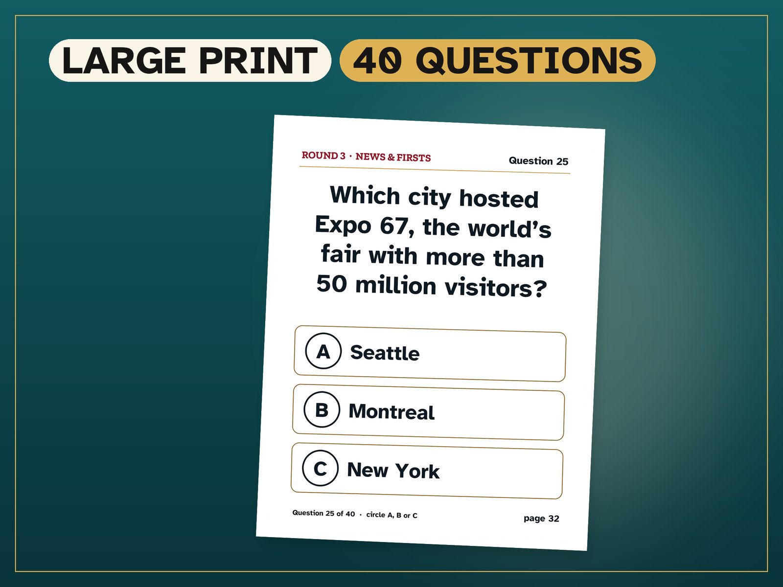 1967 Trivia: Turning 60: a real page from the printable