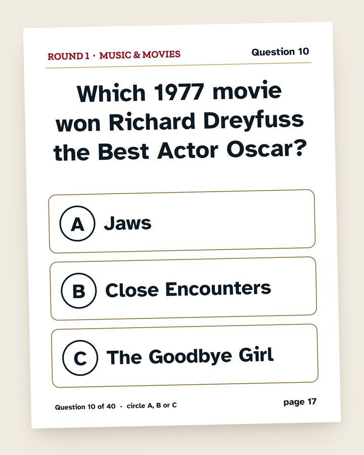 1977 Trivia: Turning 50: a page from the printable