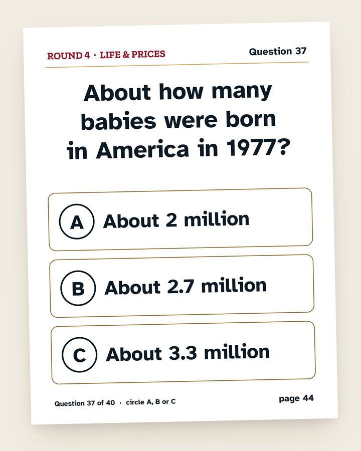 1977 Trivia: Turning 50: a page from the printable