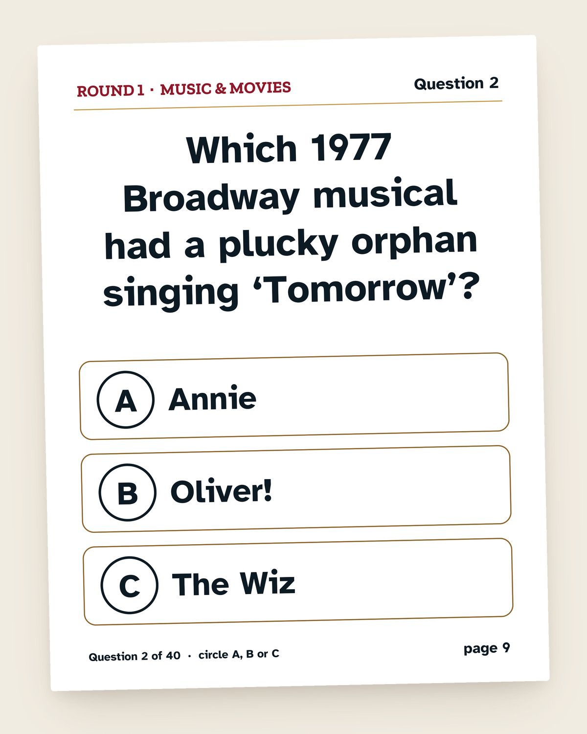 1977 Trivia: Turning 50: a page from the printable