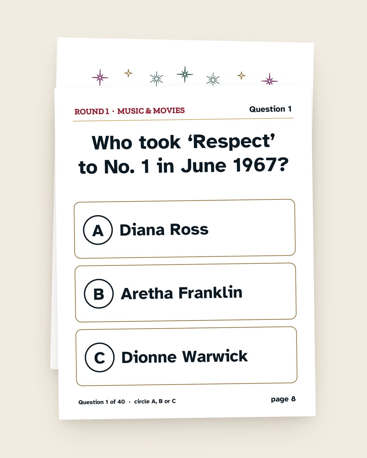 60th Birthday Games Bundle, Born in 1967: a page from the printable