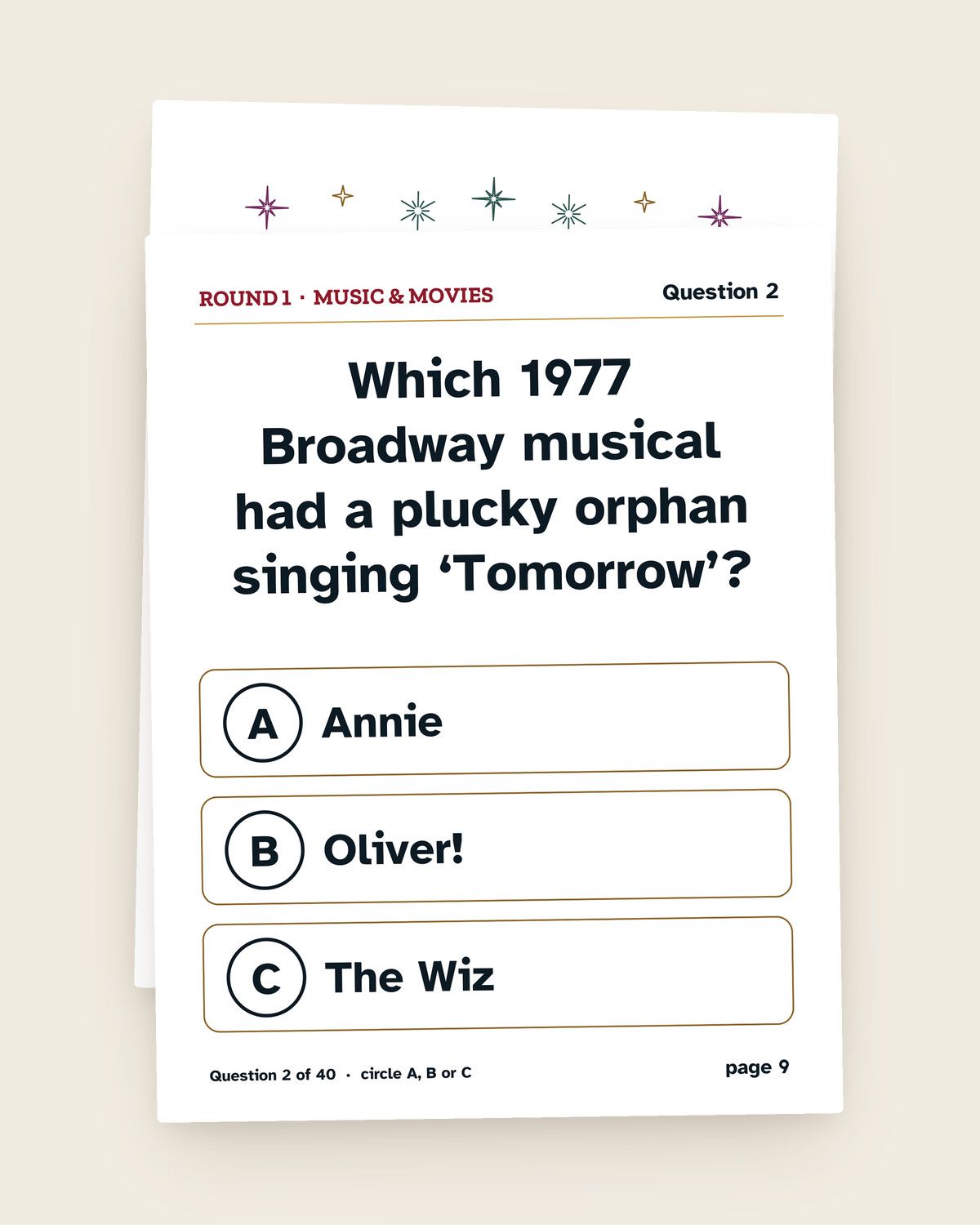 50th Birthday Games Bundle, Born in 1977: a page from the printable