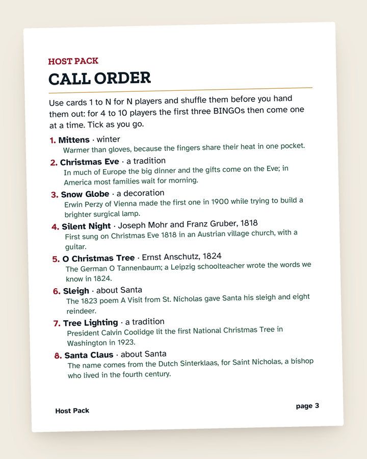 Christmas Bingo Starter: a page from the printable