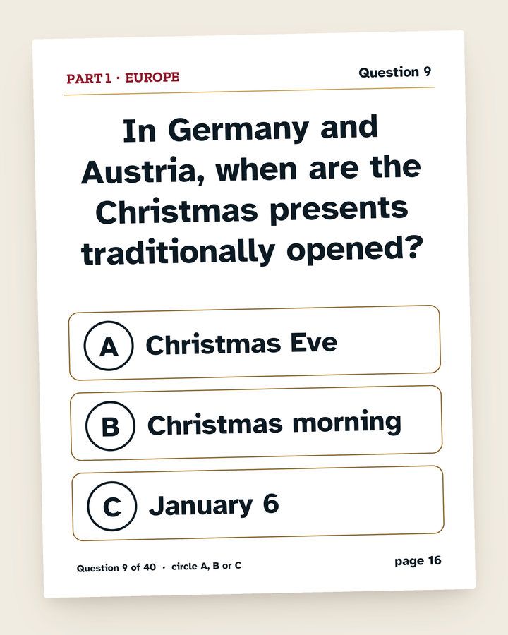 Christmas Trivia 120: a page from the printable