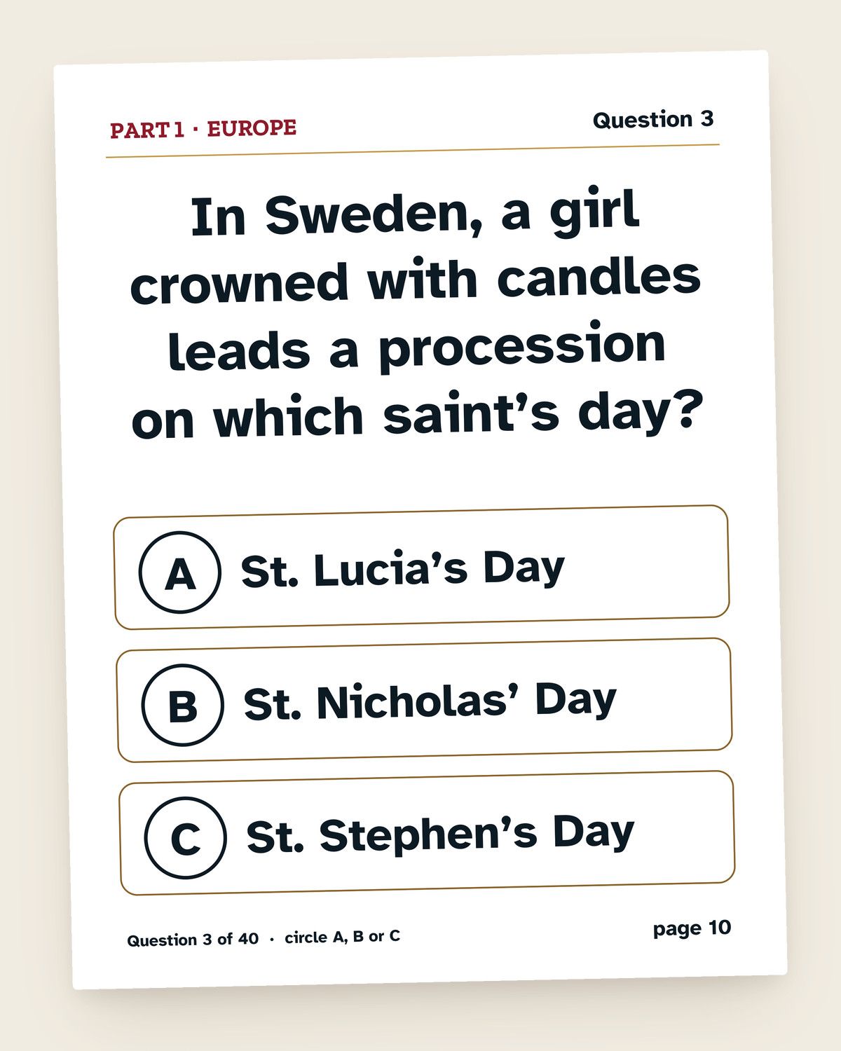 Christmas Trivia 120: a page from the printable