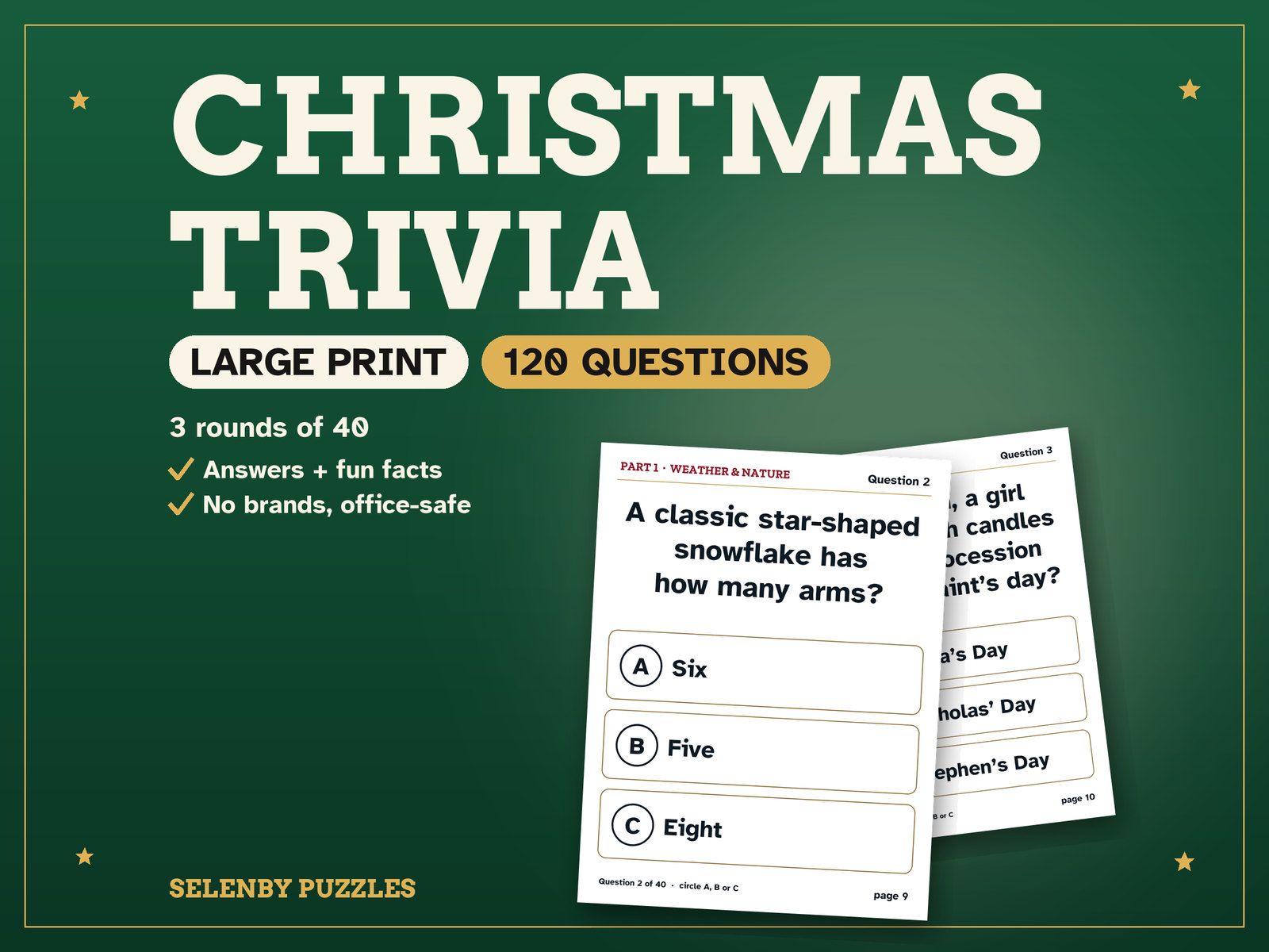 Christmas Trivia 120: the showcase, with a real page from the printable