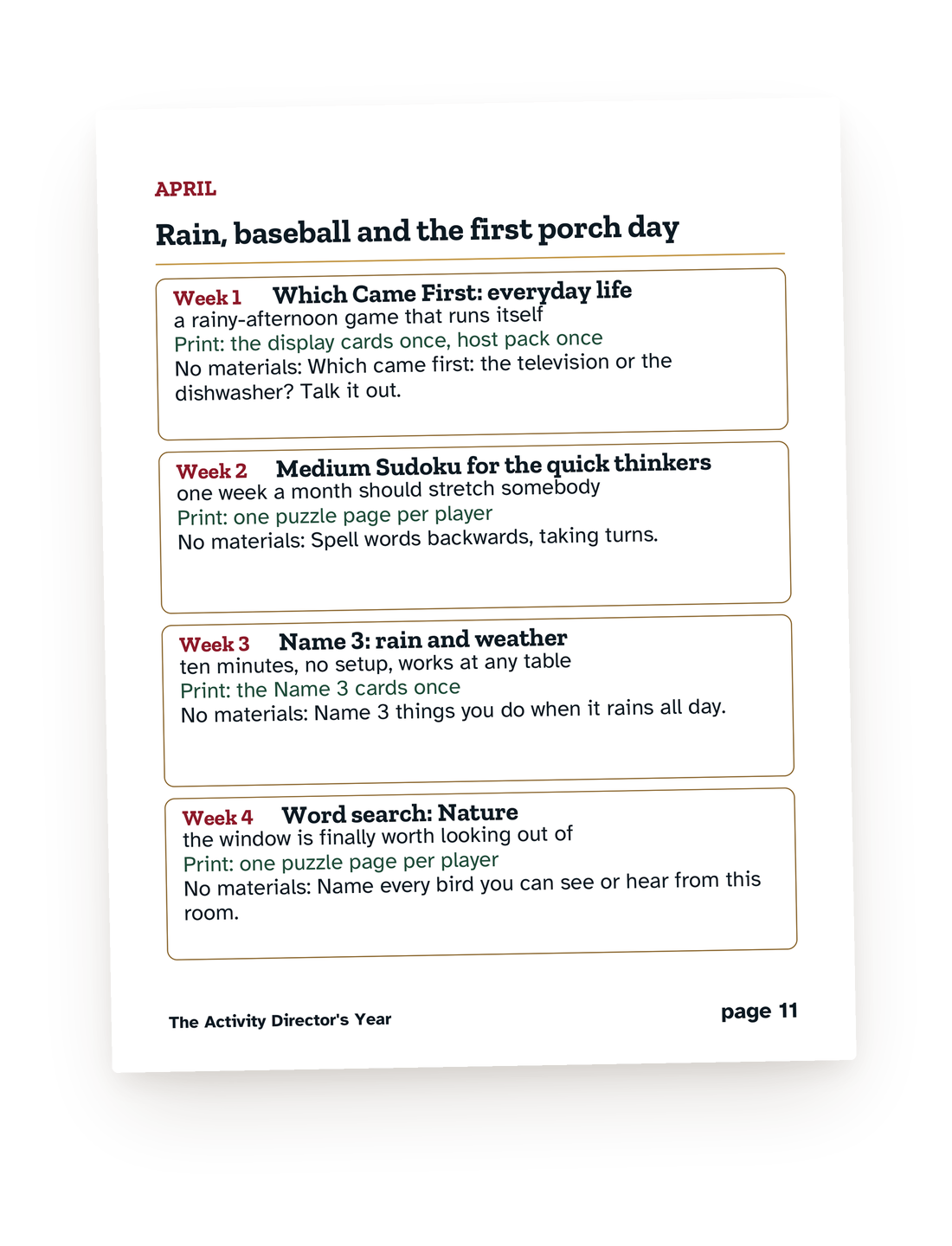 A real page from the Activity time shelf