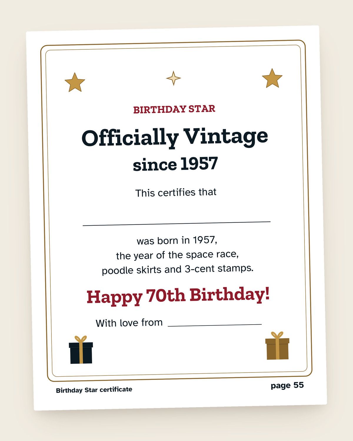 70th Birthday Games Bundle, Born in 1957: a page from inside the bundle