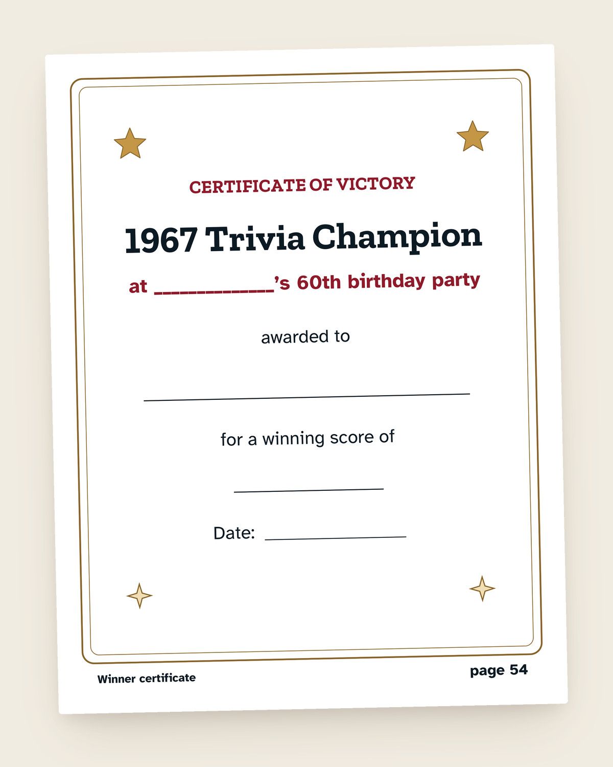 60th Birthday Games Bundle, Born in 1967: a page from inside the bundle