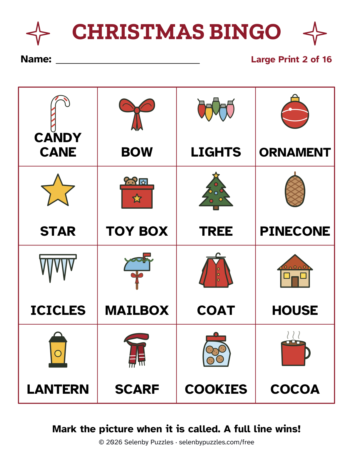 Picture bingo card: the free page