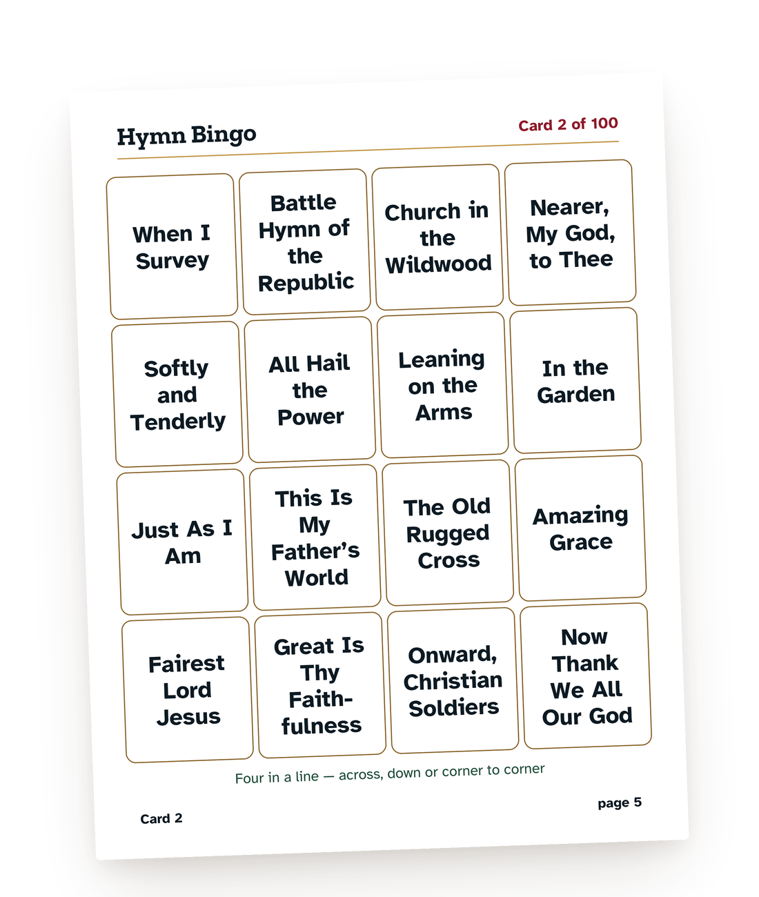 A page from one of our printable Church group games