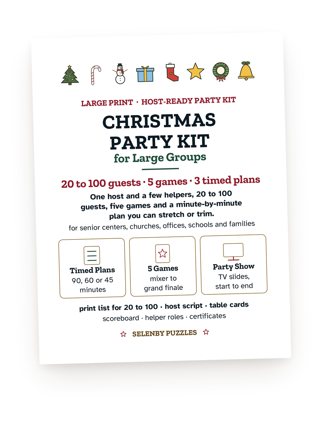 The first page of the Christmas Party Kit host guide