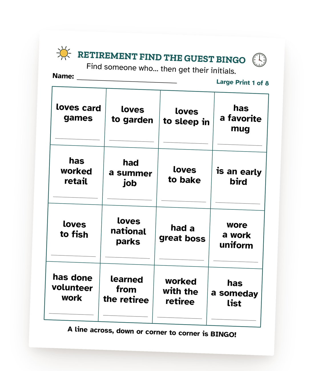 A page from one of our printable Retirement games