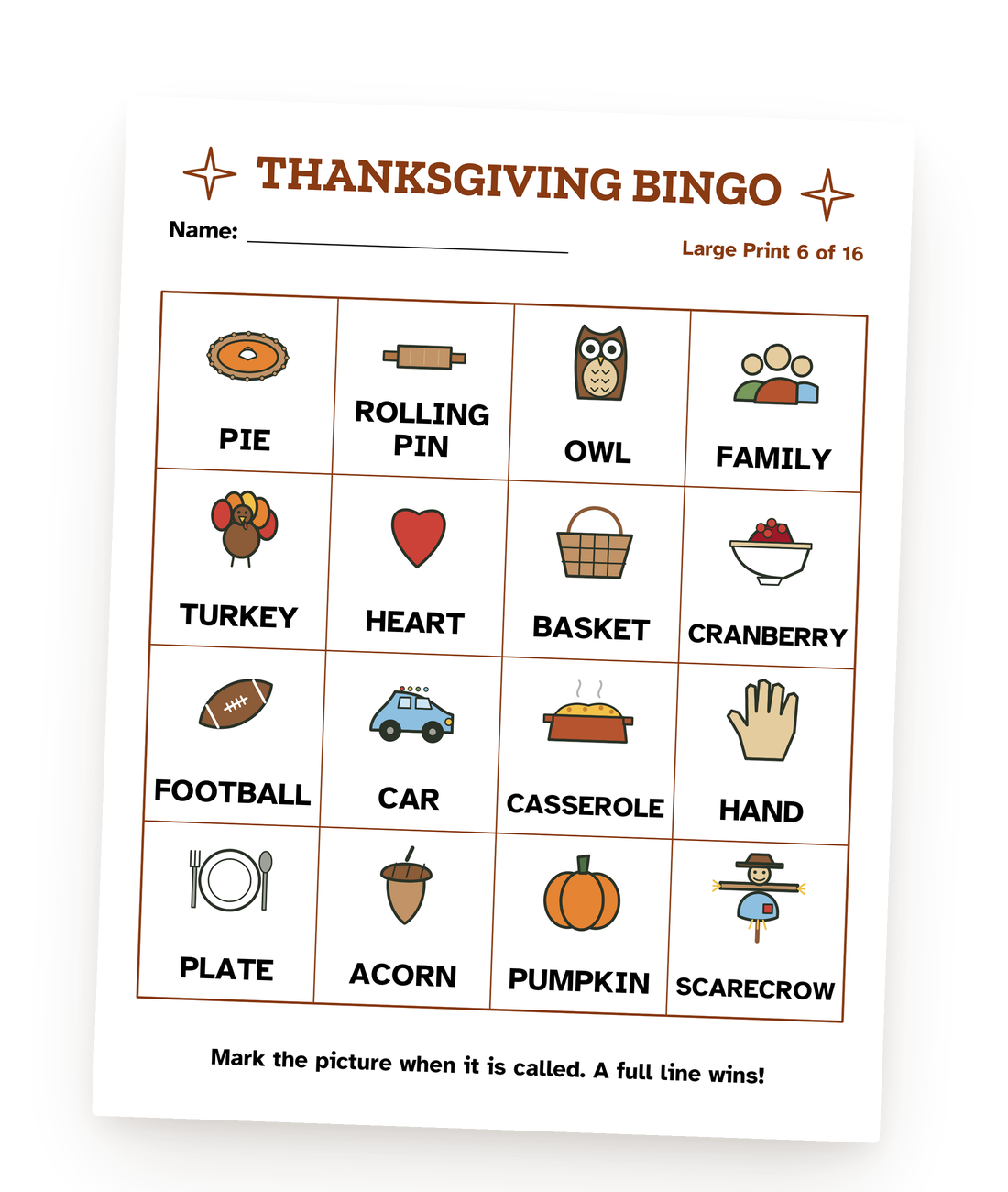 A page from one of our printable Thanksgiving games