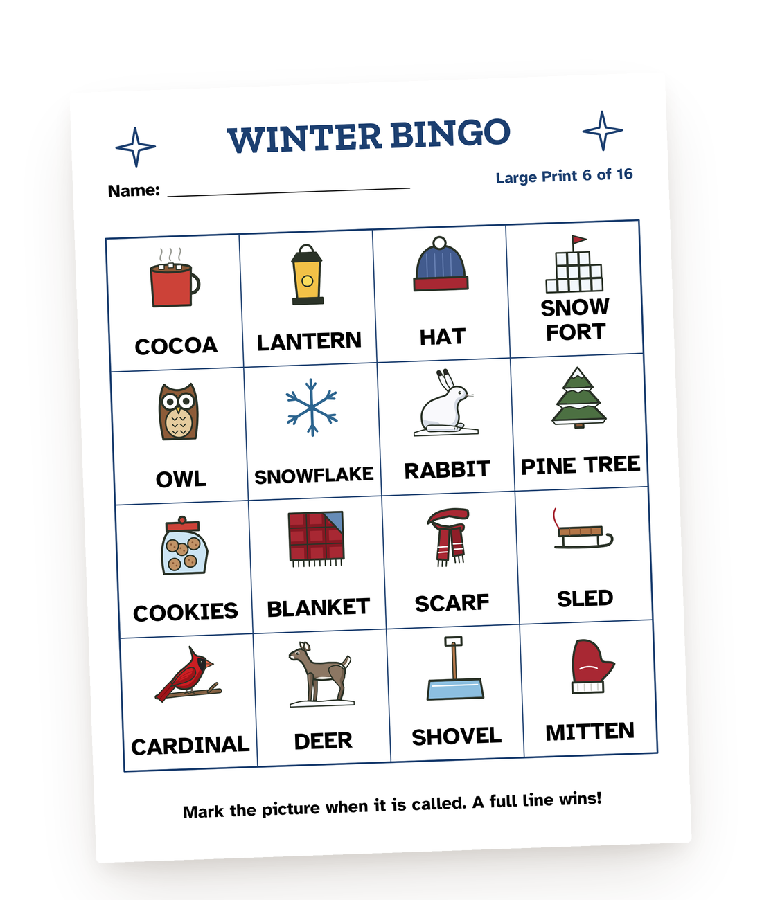 A page from one of our printable Winter and Valentine games